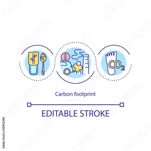 Carbon footprin concept icon. Deforestaton problem. Toxical emissions issues. Natural disaster idea thin line illustration. Vector isolated outline RGB color drawing. Editable stroke