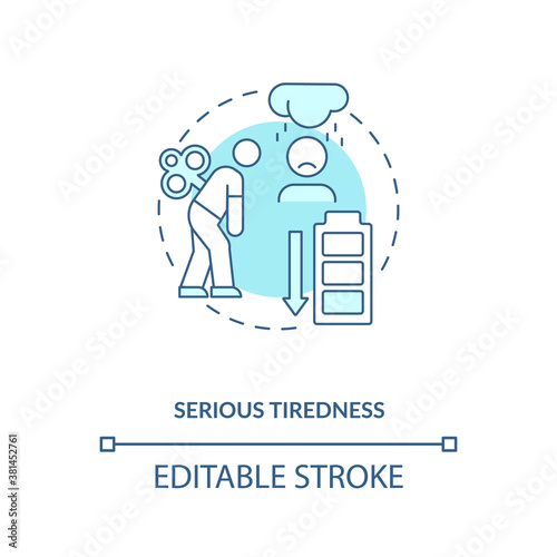 Serious tiredness concept icon. Vitamin shortages symptom idea thin line illustration. Unrelenting exhaustion. Health problems. Vector isolated outline RGB color drawing. Editable stroke