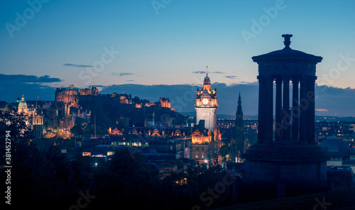Edinburgh city skyline from Calton Hill.  United Kingdom