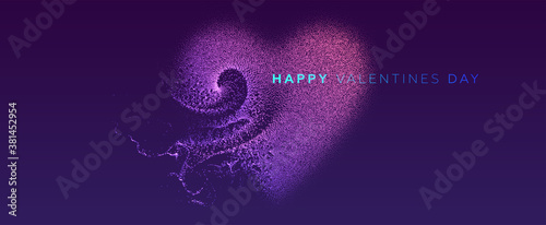 14 february Valentines Day holiday background. Glowing particles liquid dynamic flow heart. Trendy fluid cover design. Eps10 vector illustration