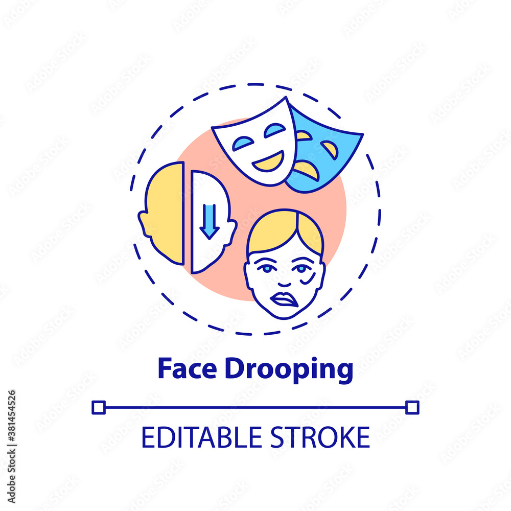 Face drooping concept icon. Facial weakness. Problem from disorder. Neurology diagnosis. Brain