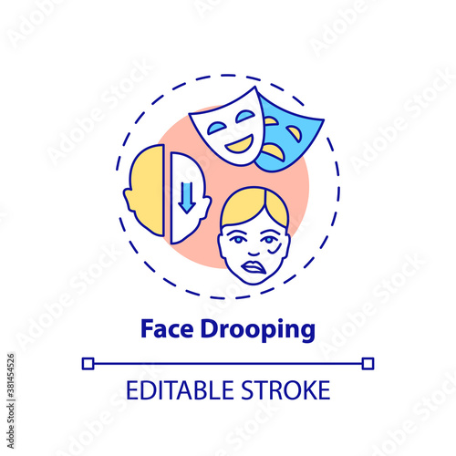 Face drooping concept icon. Facial weakness. Problem from disorder. Neurology diagnosis. Brain health idea thin line illustration. Vector isolated outline RGB color drawing. Editable stroke