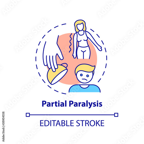 Partial paralysis concept icon. Patient with paresis. Problem after stroke. Neurological issue. Brain health idea thin line illustration. Vector isolated outline RGB color drawing. Editable stroke