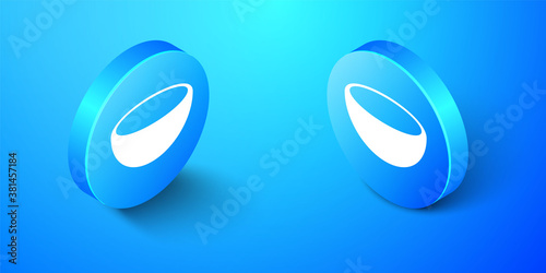 Isometric Bowl icon isolated on blue background. Blue circle button. Vector.