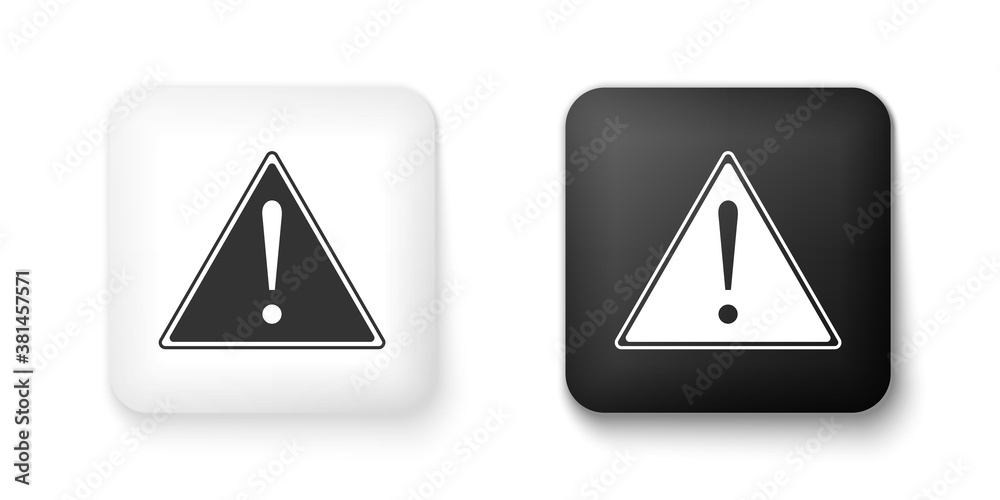 Black and white Exclamation mark in triangle icon isolated on white background. Hazard warning sign, careful, attention, danger warning important sign. Square button. Vector. Black and white Exclamation mark in triangle icon isolated on white background. Hazard warning sign, careful, attention, danger warning important sign. Square button. Vector.