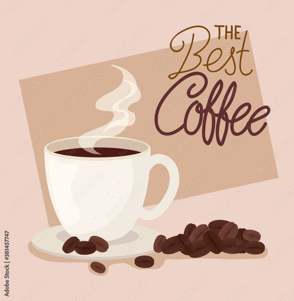 Obraz premium banner of the best coffee with cup ceramic and grains vector illustration design