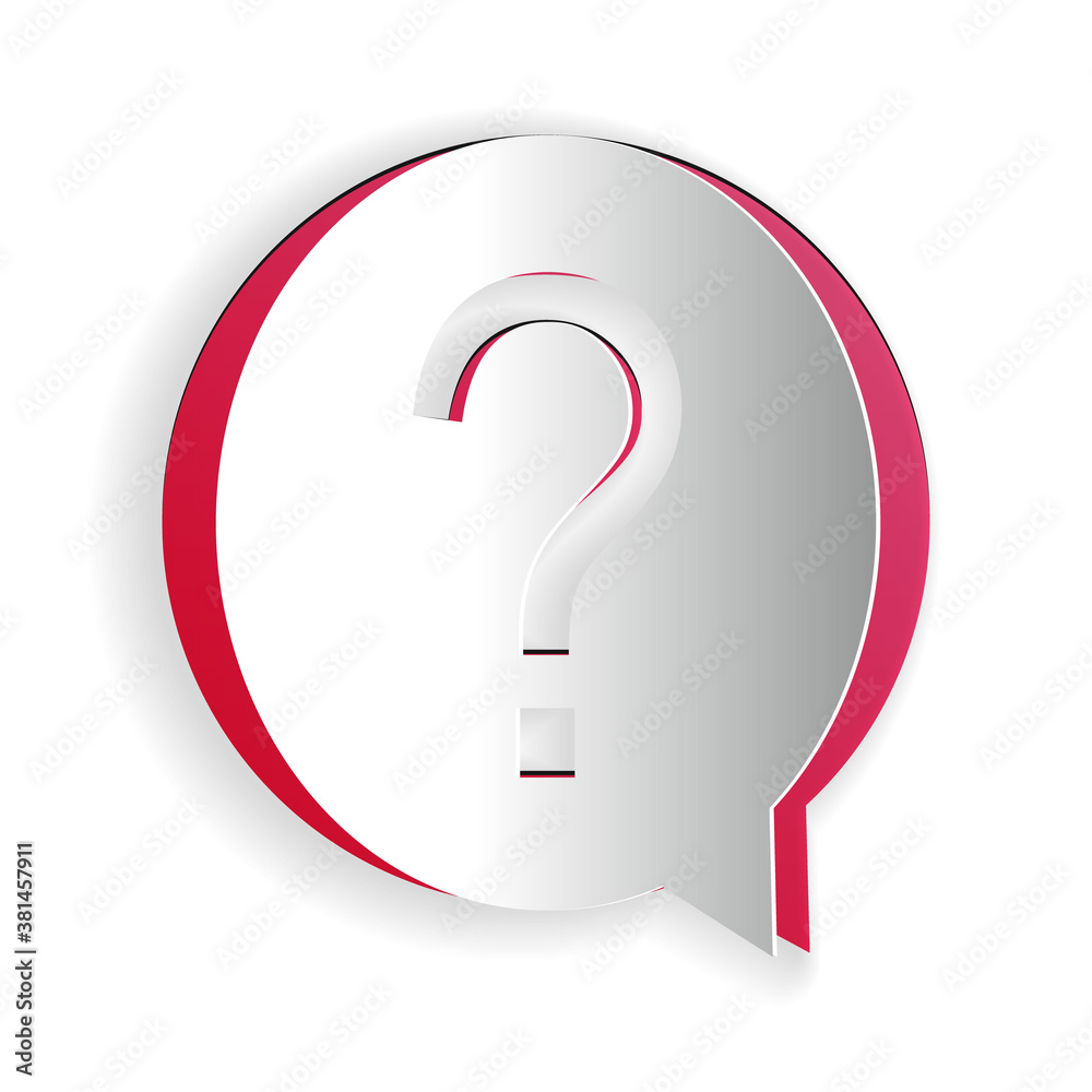 Paper cut Question mark in circle icon isolated on white background. Hazard warning symbol. Help symbol. FAQ sign. Paper art style. Vector. Paper cut Question mark in circle icon isolated on white background. Hazard warning symbol. Help symbol. FAQ sign. Paper art style. Vector.