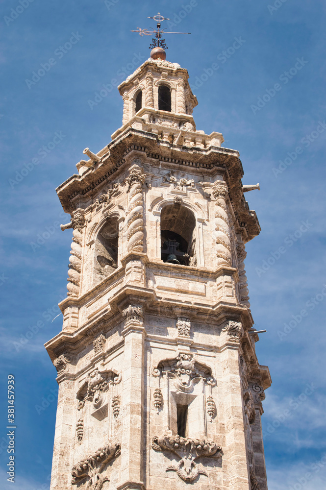 Detail of the upper part of the Santa Catalina tower in Valencia