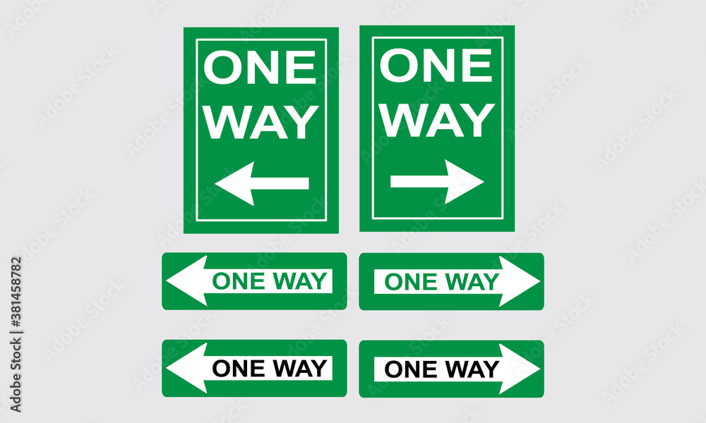 one way sign, one way green sign set vector template. one way sign, one way green sign set vector template.