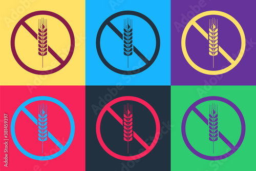 Pop art Gluten free grain icon isolated on color background. No wheat sign. Food intolerance symbols. Vector.