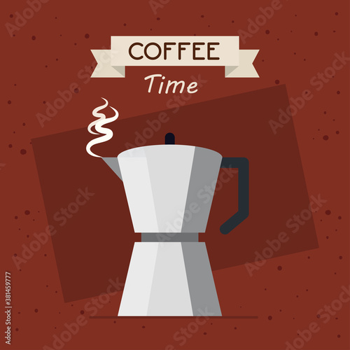coffee time banner with moka pot vector illustration design