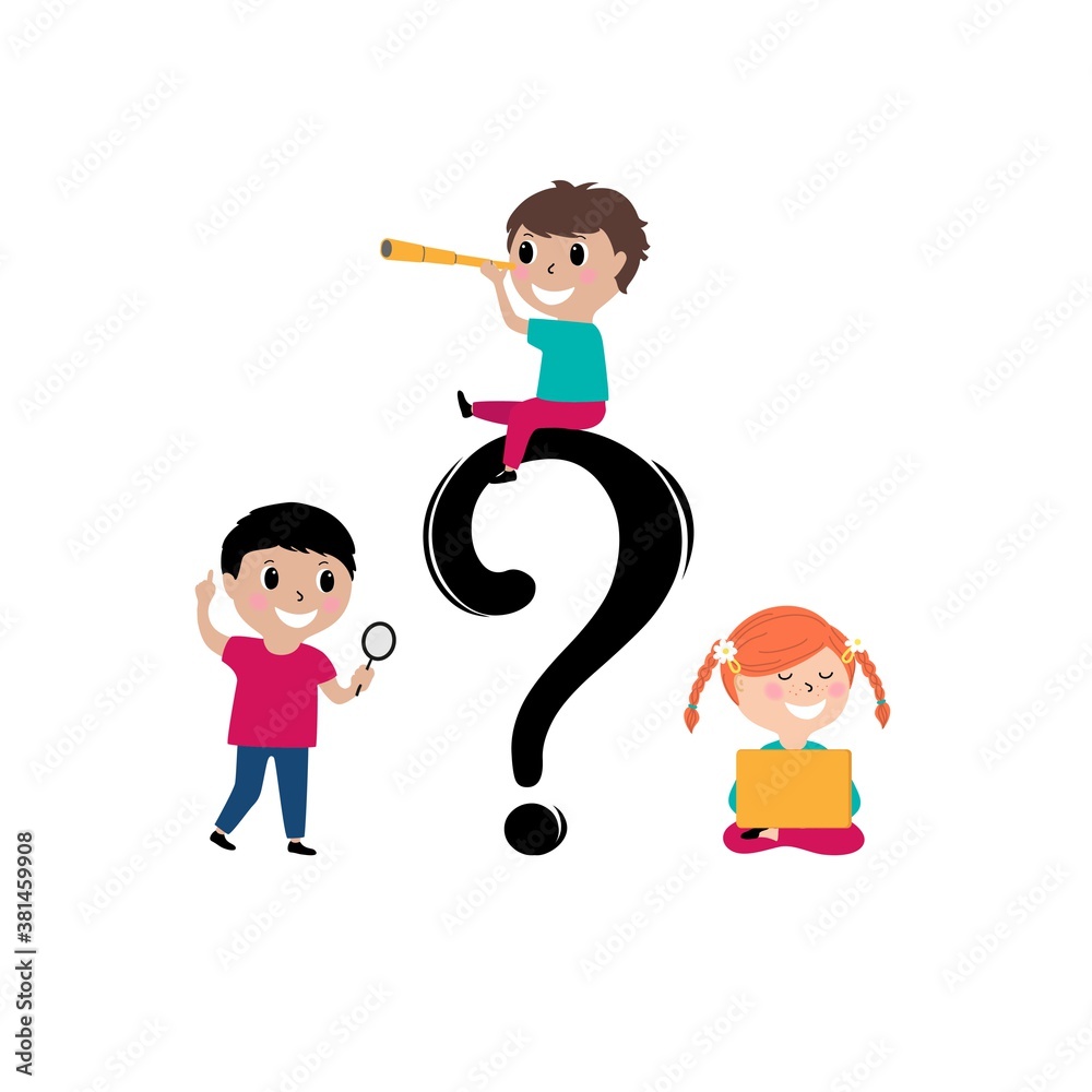 Illustration Kids with Books and a Question Mark Illustration Kids with Books and a Question Mark