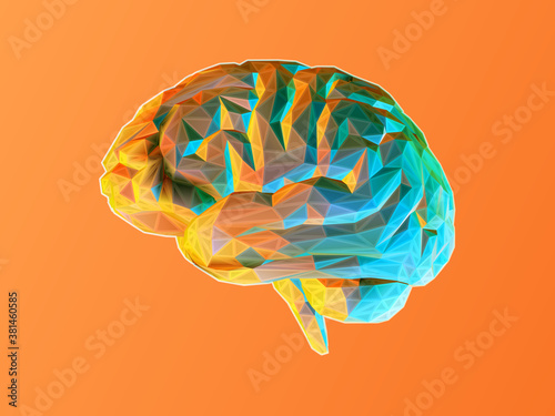 Low poly brain illustration isolated on orange BG