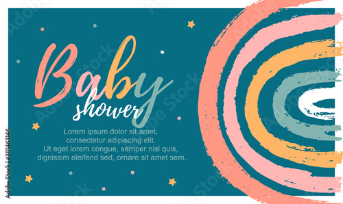 Baby Shower template card with rainbow