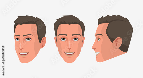 Man face isolated. front, side view,.vector eps10