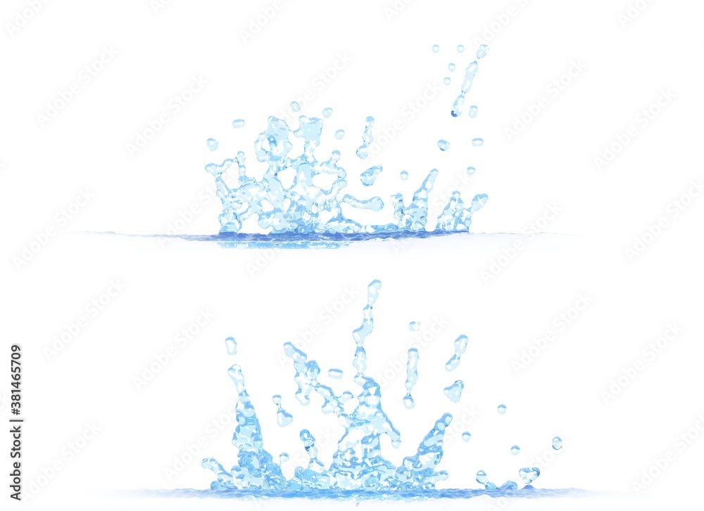 3D illustration of two side views of beautiful water splash - mockup isolated on white, for any purpose 3D illustration of two side views of beautiful water splash - mockup isolated on white, for any purpose