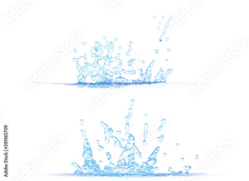 3D illustration of two side views of beautiful water splash - mockup isolated on white, for any purpose