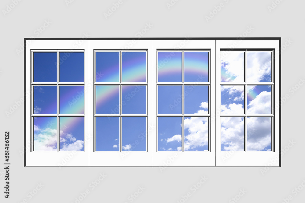 窓から雲と虹