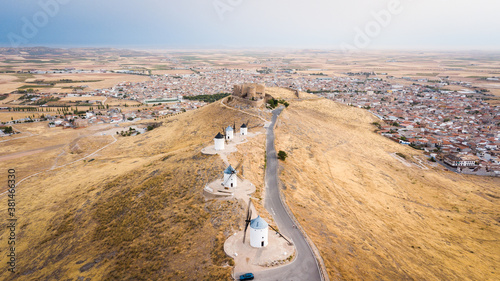 amazing view of consuegra famous windmills. Spain