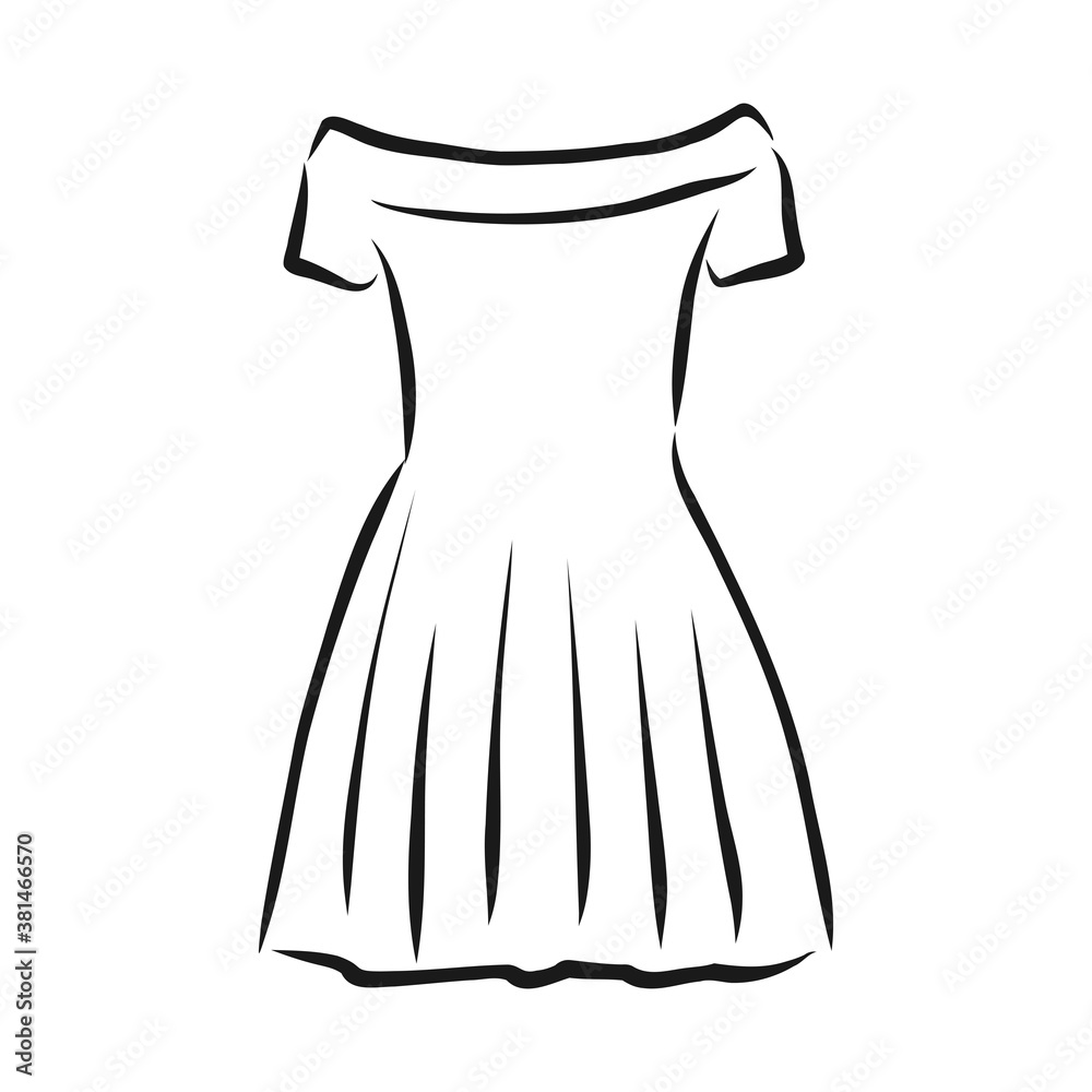 women's dresses. Hand drawn vector illustration. Black outline drawing isolated on white background women's dress, vector sketch illustration women's dresses. Hand drawn vector illustration. Black outline drawing isolated on white background women's dress, vector sketch illustration