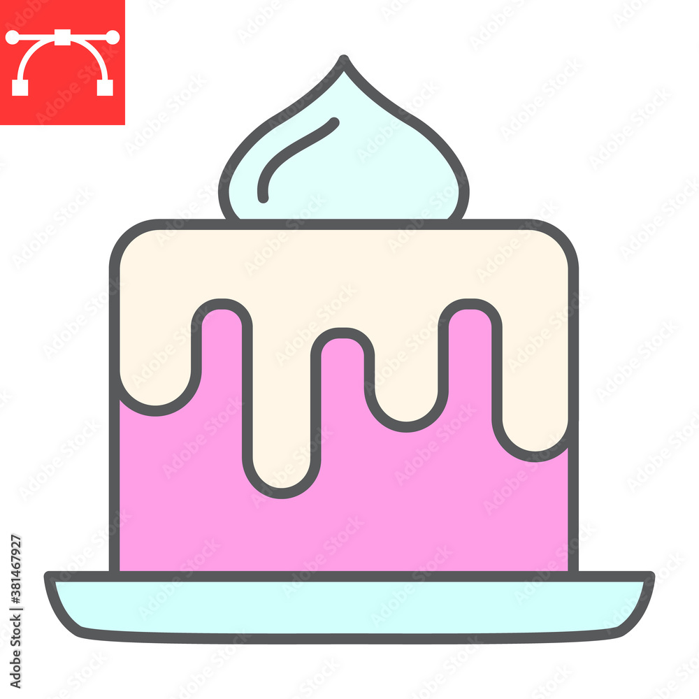 Fototapeta premium Birthday cake color line icon, dessert and delicious, cake sign vector graphics, editable stroke filled outline icon, eps 10.