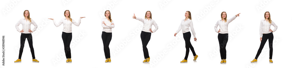 Woman doing exercises isolated on white Woman doing exercises isolated on white