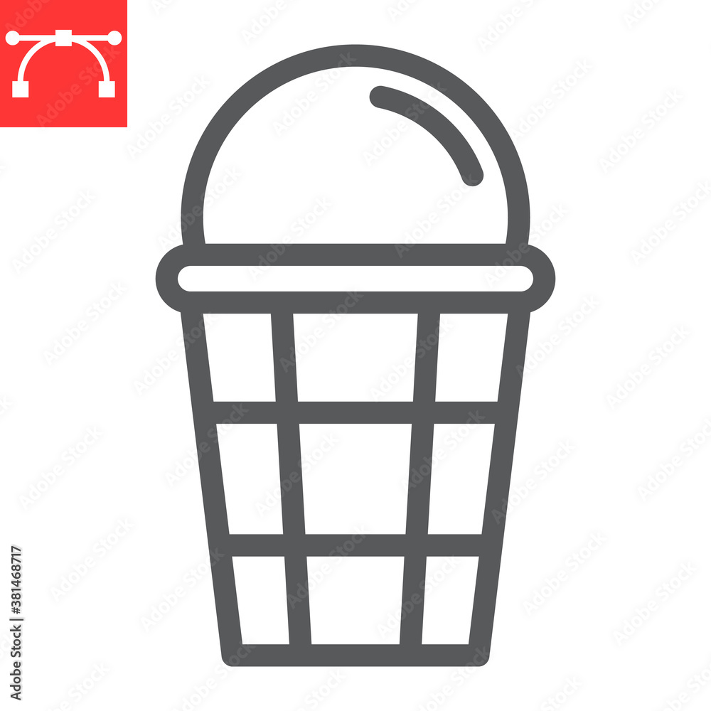 Ice cream line icon, dessert and delicious, ice cream in waffle sign vector graphics, editable stroke linear icon, eps 10.