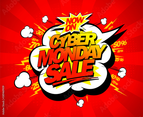 Syber monday sale banner, vector illustration, comic style