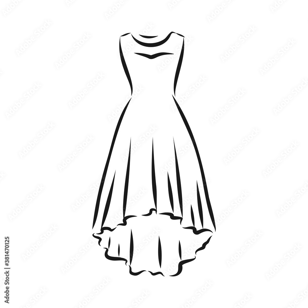 women's dresses. Hand drawn vector illustration. Black outline drawing isolated on white background women's dress, vector sketch illustration women's dresses. Hand drawn vector illustration. Black outline drawing isolated on white background women's dress, vector sketch illustration