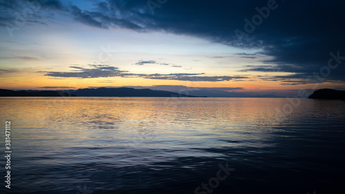 Beautiful dramatic sunset over the sea. Evening on the ocean. Freedom, peace and meditation concept. Soft focus