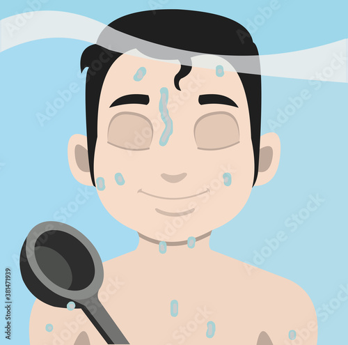 Vector emoticon illustration of a man in a sauna

