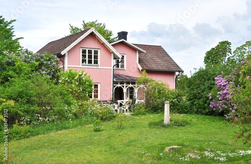 Pink house with big garden