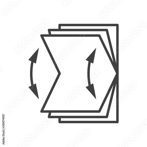 Folding screen reveal icon. Direction arrows for opening and closing. Simple image. Isolated vector on white background.