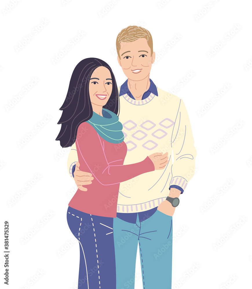 Young Couple in Love Vector Flat Illustration