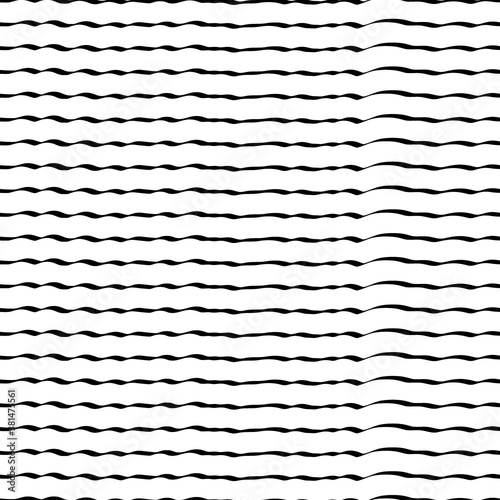 Curved lines seamless pattern. Jagged stripes ornament. Curves print. Striped background. Linear waves motif. Broken line shapes wallpaper. Wavy stripe figures. Ethnical textile print. Vector artwork.