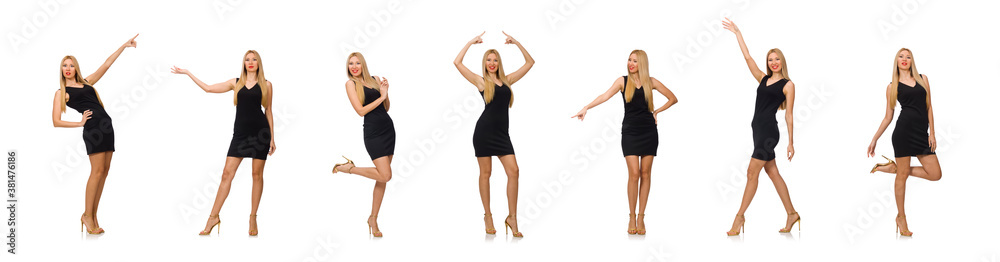 Young pretty woman in mini black dress isolated on white Young pretty woman in mini black dress isolated on white