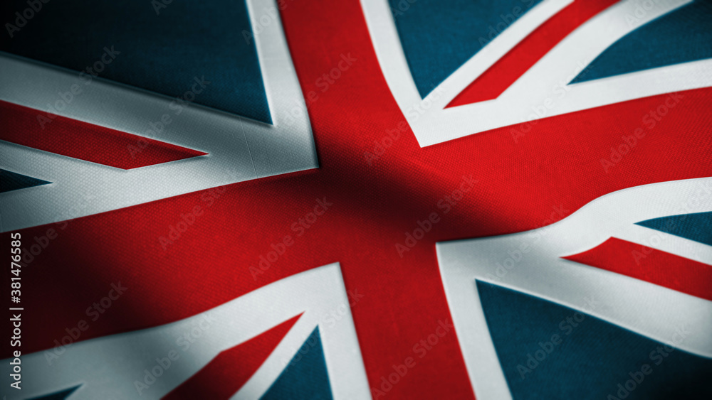 Fabric Great Britain flag background. Textured National United Kingdom Flag. Flag of UK. 3d Rendering