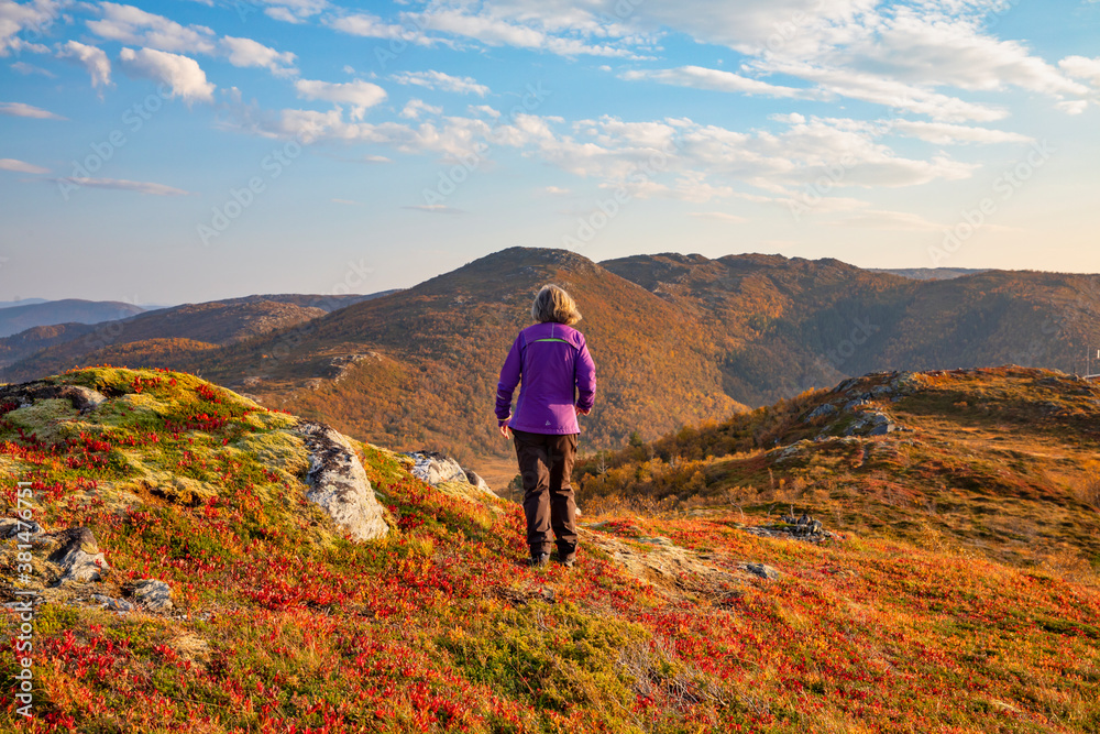 Woman hiking in the mountains, Northern Norway