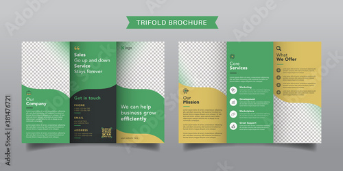 Corporate business trifold brochure template. Modern, Creative and Professional tri fold brochure vector design. Simple and minimalist promotion layout.