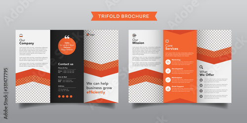 Corporate business trifold brochure template. Modern, Creative and Professional tri fold brochure vector design. Simple and minimalist promotion layout.