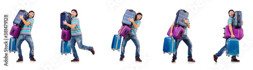 Tableau sur toile Travel vacation concept with luggage on white