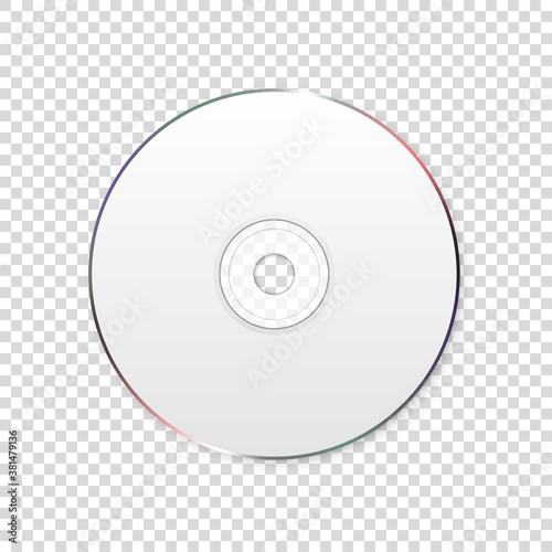 Vector 3d Realistic White CD, DVD Closeup Isolated on Transparent Background. Design Template for Mockup, Copy Space. Top View