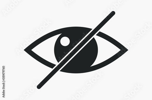 Black crossed eye icon, avoid eye contact. Vector illustration.