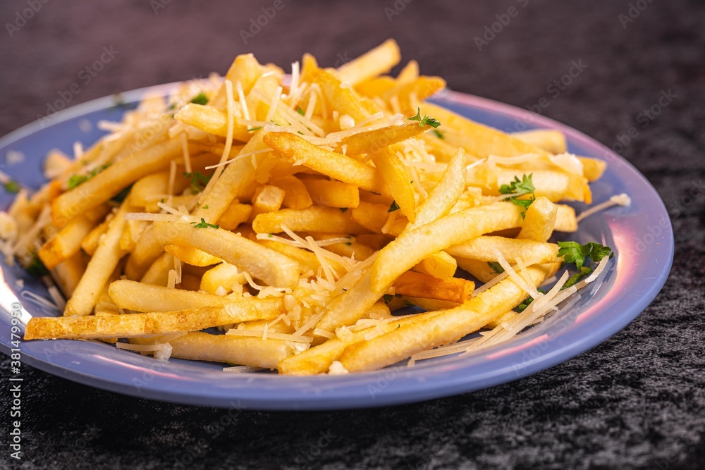 Tasty delicious garlic fries, cooked to a golden brown crisp. Tasty delicious garlic fries, cooked to a golden brown crisp.