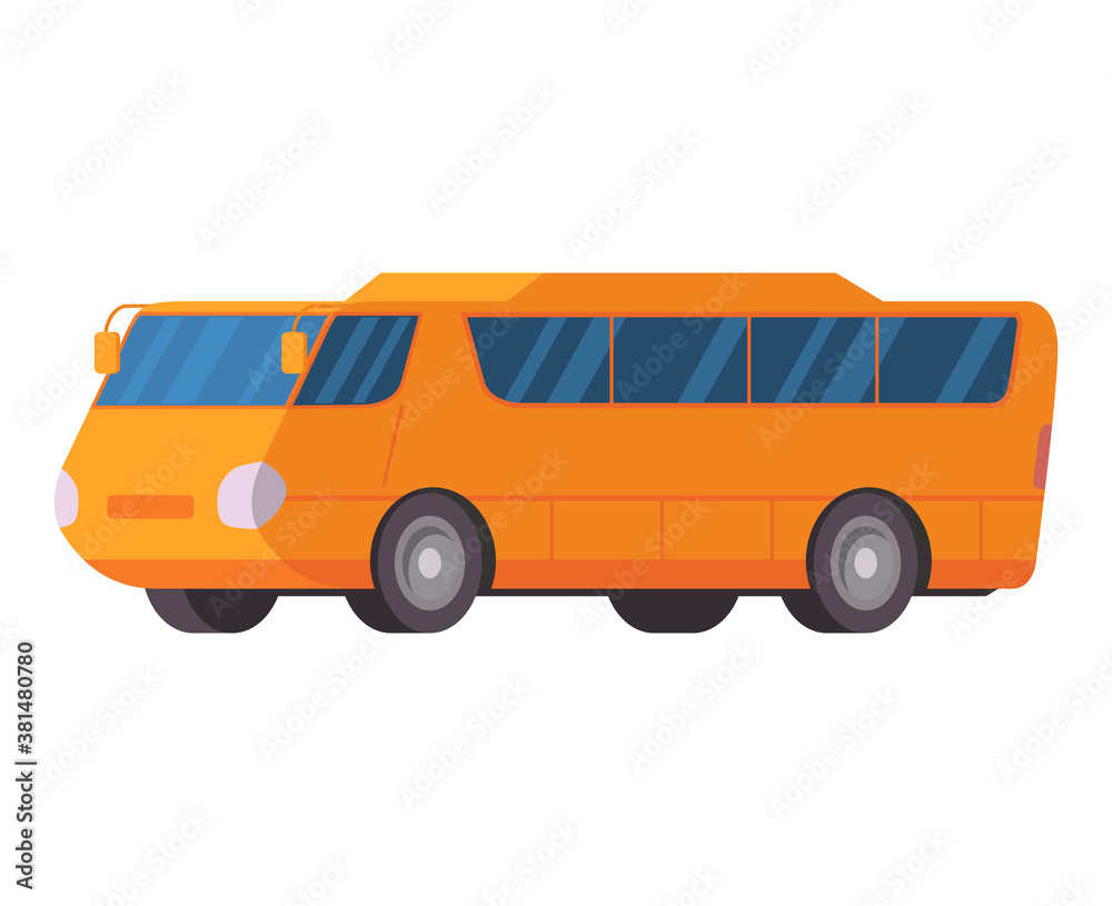 Yellow city bus. Vector illustration flat style. Public transport.Vehicle side view.Tourist intercity modern bus.Isolated on a white background.