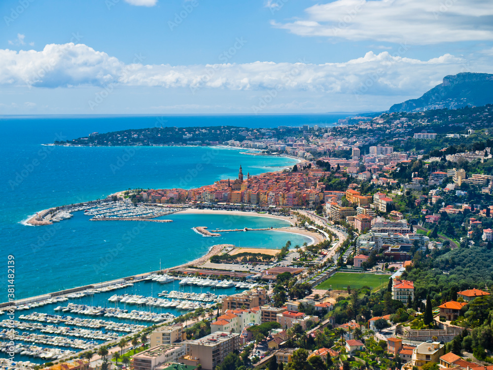 View of Menton, French Riviera, Cote d'Azur, southern France