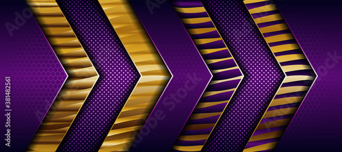 Abstract elegant dark purple on overlap layer background with golden gradient