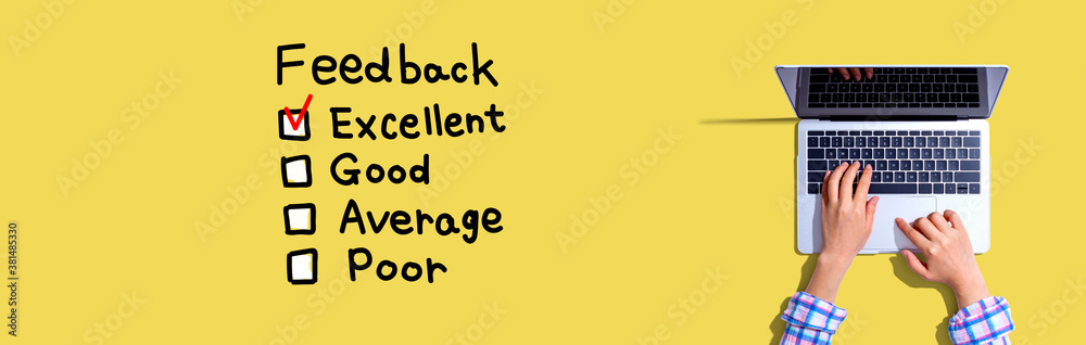 Feedback with woman using a laptop computer Feedback with woman using a laptop computer