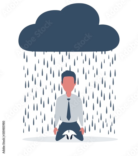 A man on his knees crying. Flat. Illustration. Cartoon