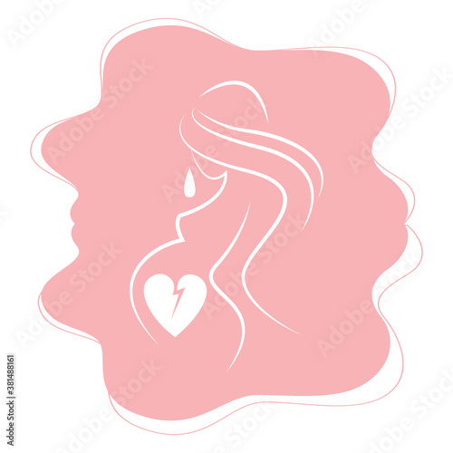 pregnancy loss, abortion, Miscarriage concept. Woman is crying in hospital or clinic. She lost her child. Flat Vector illustration.